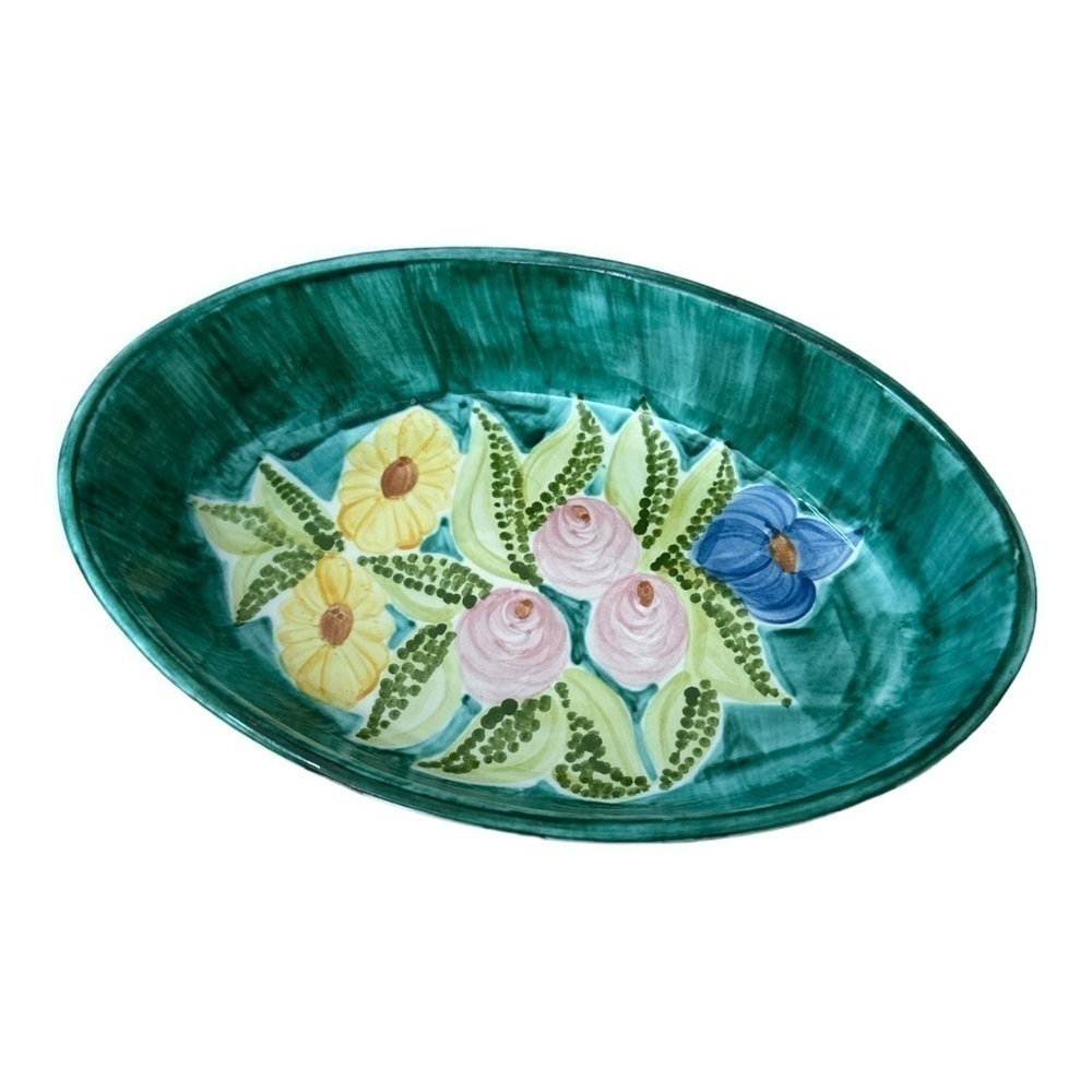 Laurie Gates Oven Baking Dish Bowl Pottery Floral ‘96 Pink Roses Sunflowers